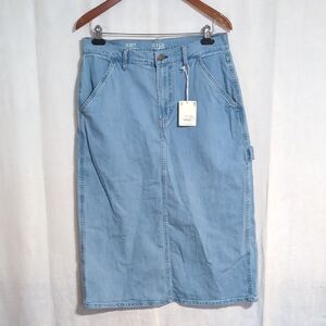 ana High Rise Denim Midi Skirt Light Blue Size 10 New with Tags